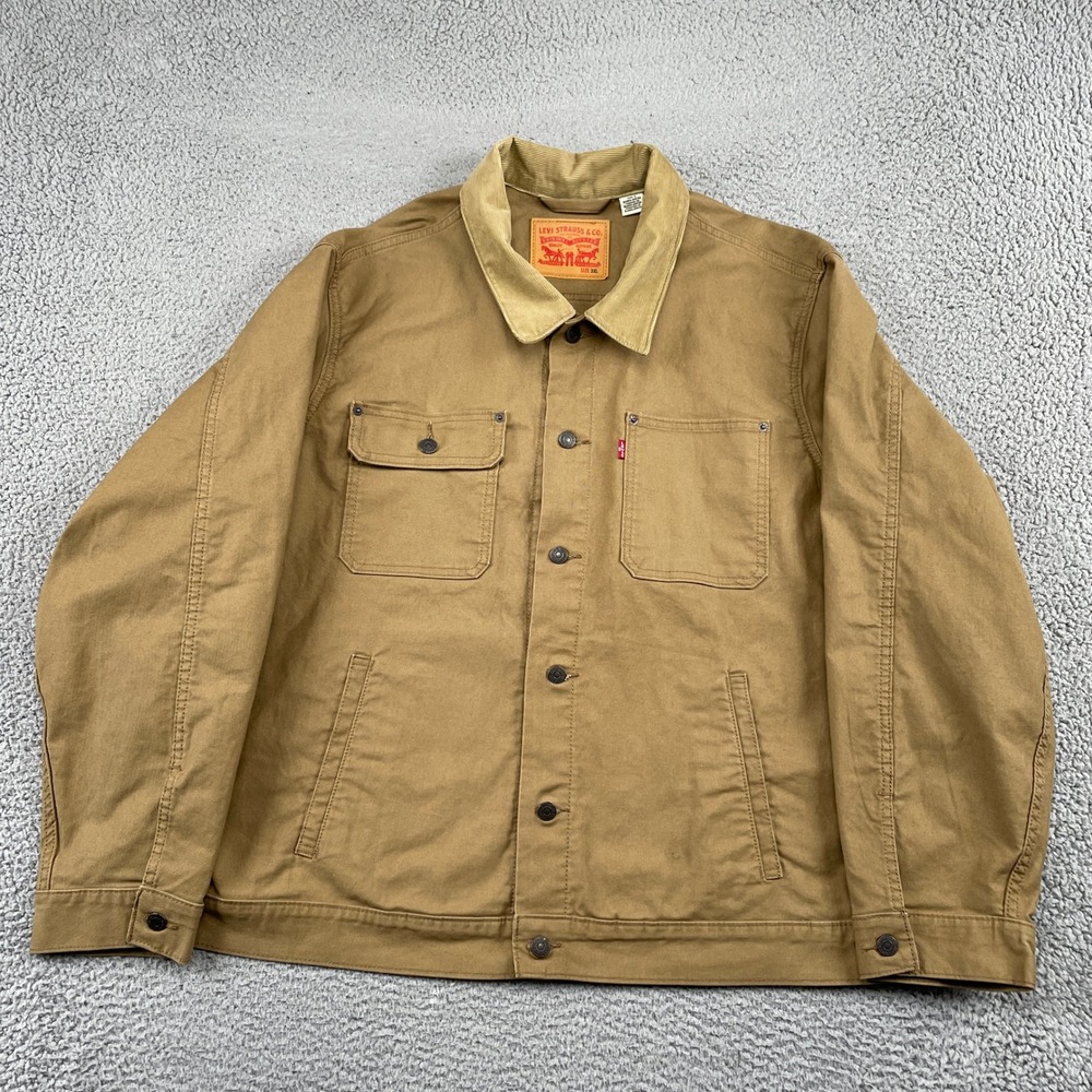 Levi's Trucker Jacket Mens 3XL Brown Canvas Corduroy Collar Workwear A0730-0006